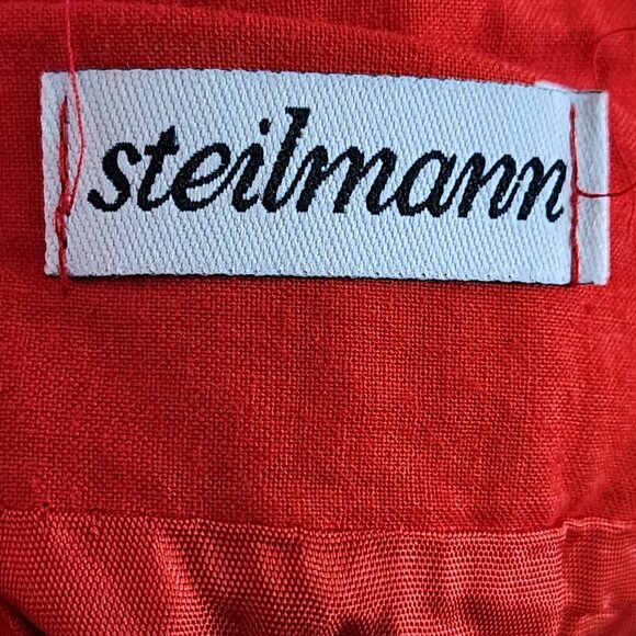 Steilmann VTG Red Pleated 100% Cotton Flowy Side Slit Midi Skirt - Picture 5 of 7
